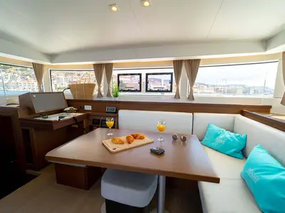 Salon of Millennium Falcon, a Lagoon 40 catamaran at Grad Šibenik, Croatia