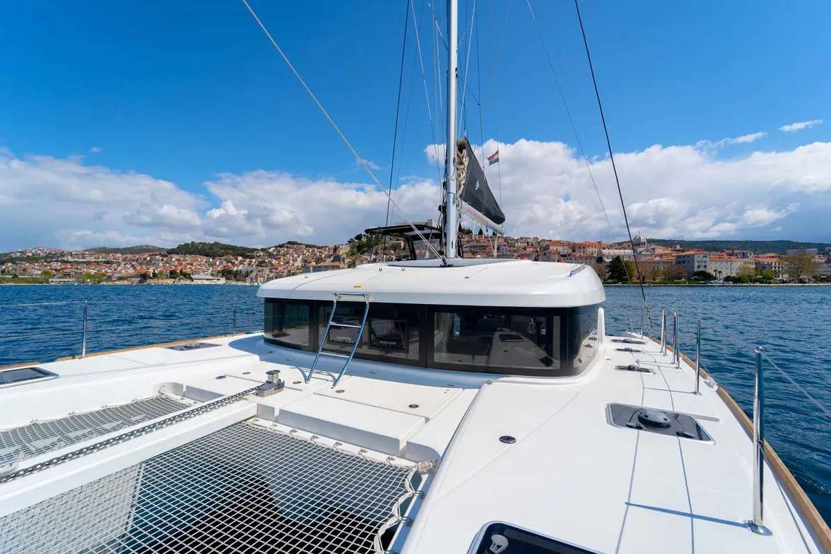 Deck of Millennium Falcon, a Lagoon 40 catamaran at Grad Šibenik, Croatia