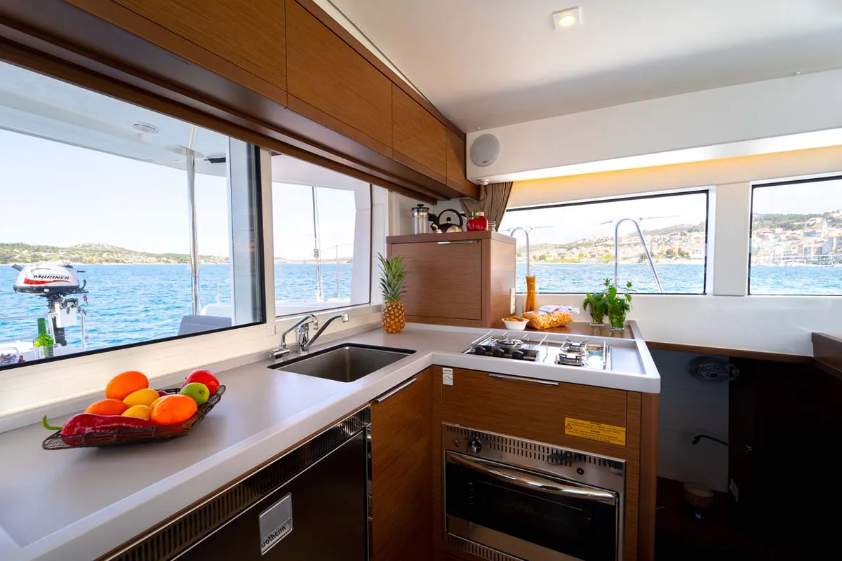 Galley of Millennium Falcon, a Lagoon 40 catamaran at Grad Šibenik, Croatia