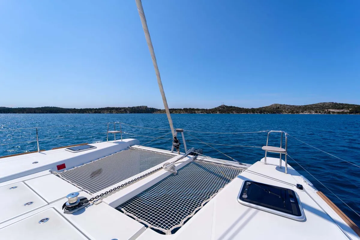 Deck of Millennium Falcon, a Lagoon 40 catamaran at Grad Šibenik, Croatia