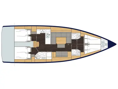 Floor plan of Wildcard, a Bavaria C45 sailboat at Cascais, Portugal