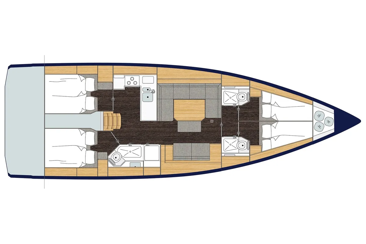 Floor plan of Wildcard, a Bavaria C45 sailboat at Cascais, Portugal