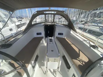 Cockpit of Anahera, a Jeanneau Sun Odyssey 349 sailboat at Fethiye, Turkey