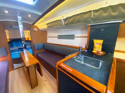 Galley of Anahera, a Jeanneau Sun Odyssey 349 sailboat at Fethiye, Turkey