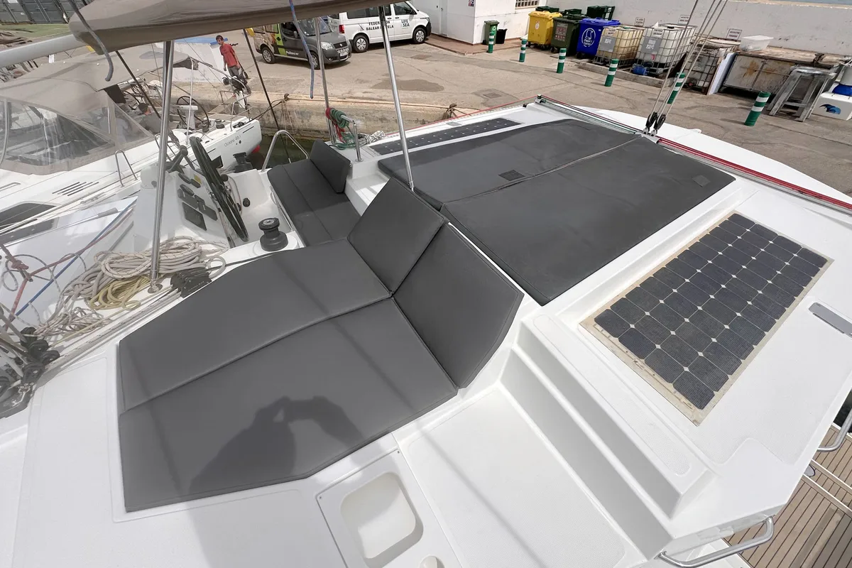 Deck of Escape, a Bali 4.0 catamaran at Palma de Mallorca, Spain
