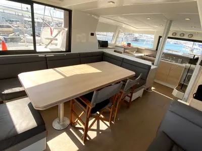 Salon of Escape, a Bali 4.0 catamaran at Palma de Mallorca, Spain