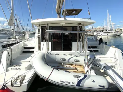 Deck of Escape, a Bali 4.0 catamaran at Palma de Mallorca, Spain