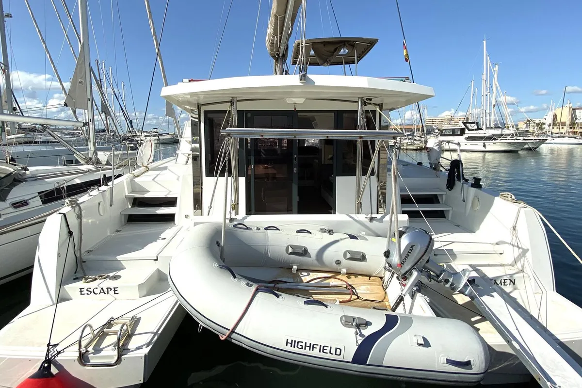 Deck of Escape, a Bali 4.0 catamaran at Palma de Mallorca, Spain