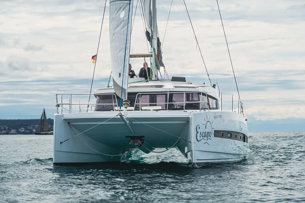 Exterior view of Escape, a Bali 4.0 catamaran at Palma de Mallorca, Spain