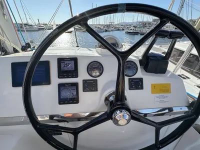 Cockpit of Escape, a Bali 4.0 catamaran at Palma de Mallorca, Spain