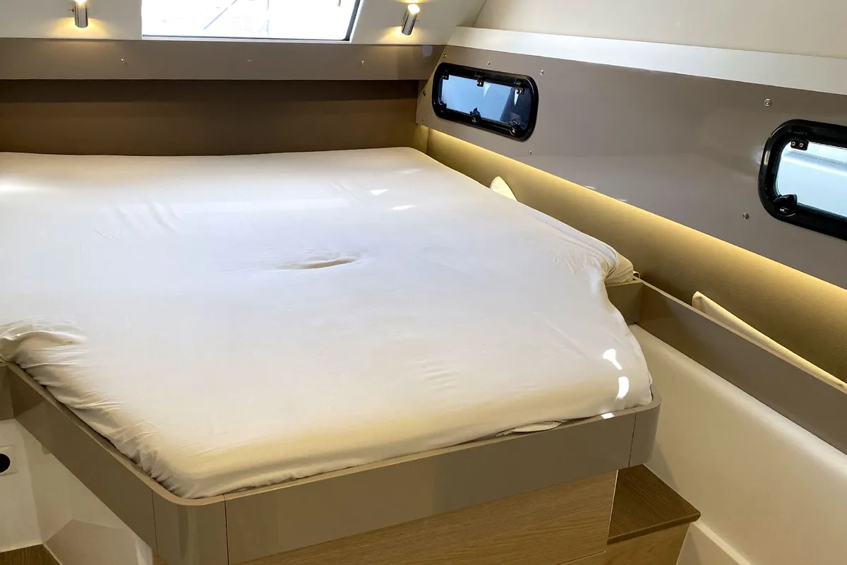 Cabin on Escape, a Bali 4.0 catamaran at Palma de Mallorca, Spain