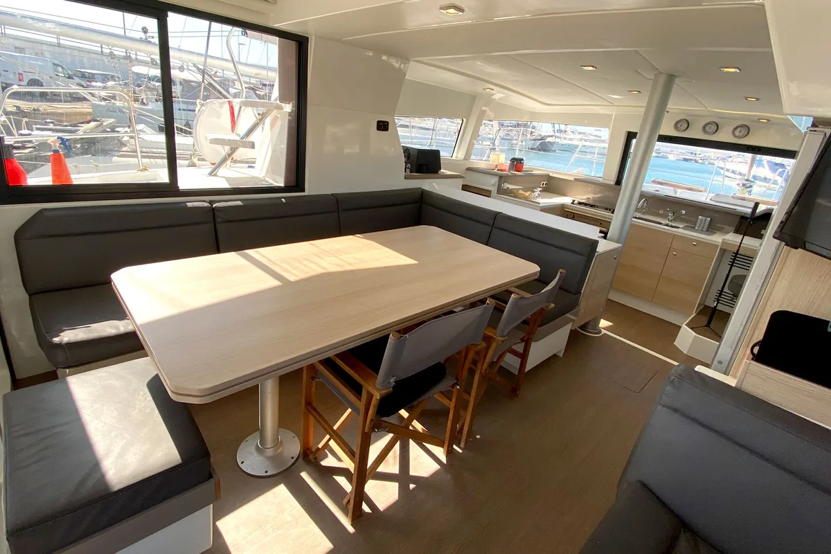 Salon of Escape, a Bali 4.0 catamaran at Palma de Mallorca, Spain