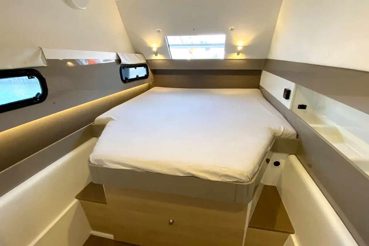 Cabin on Escape, a Bali 4.0 catamaran at Palma de Mallorca, Spain