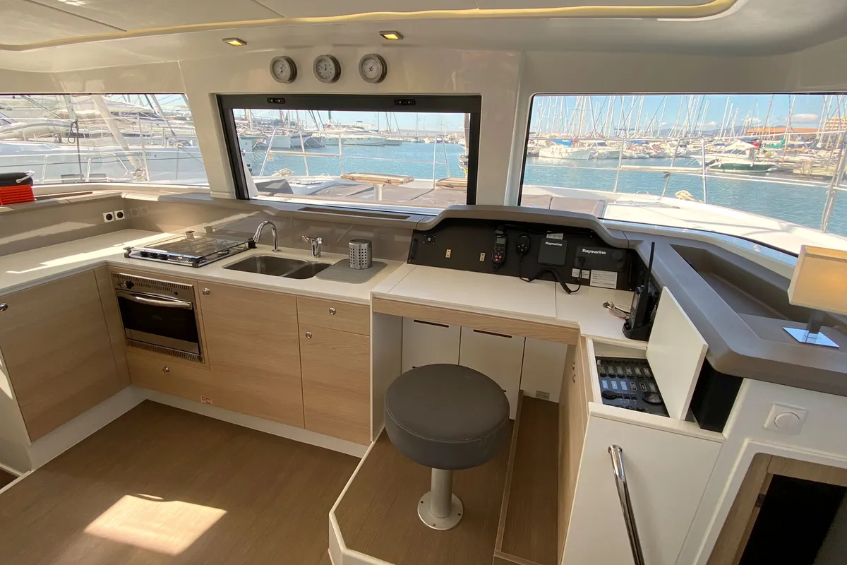 Galley of Escape, a Bali 4.0 catamaran at Palma de Mallorca, Spain