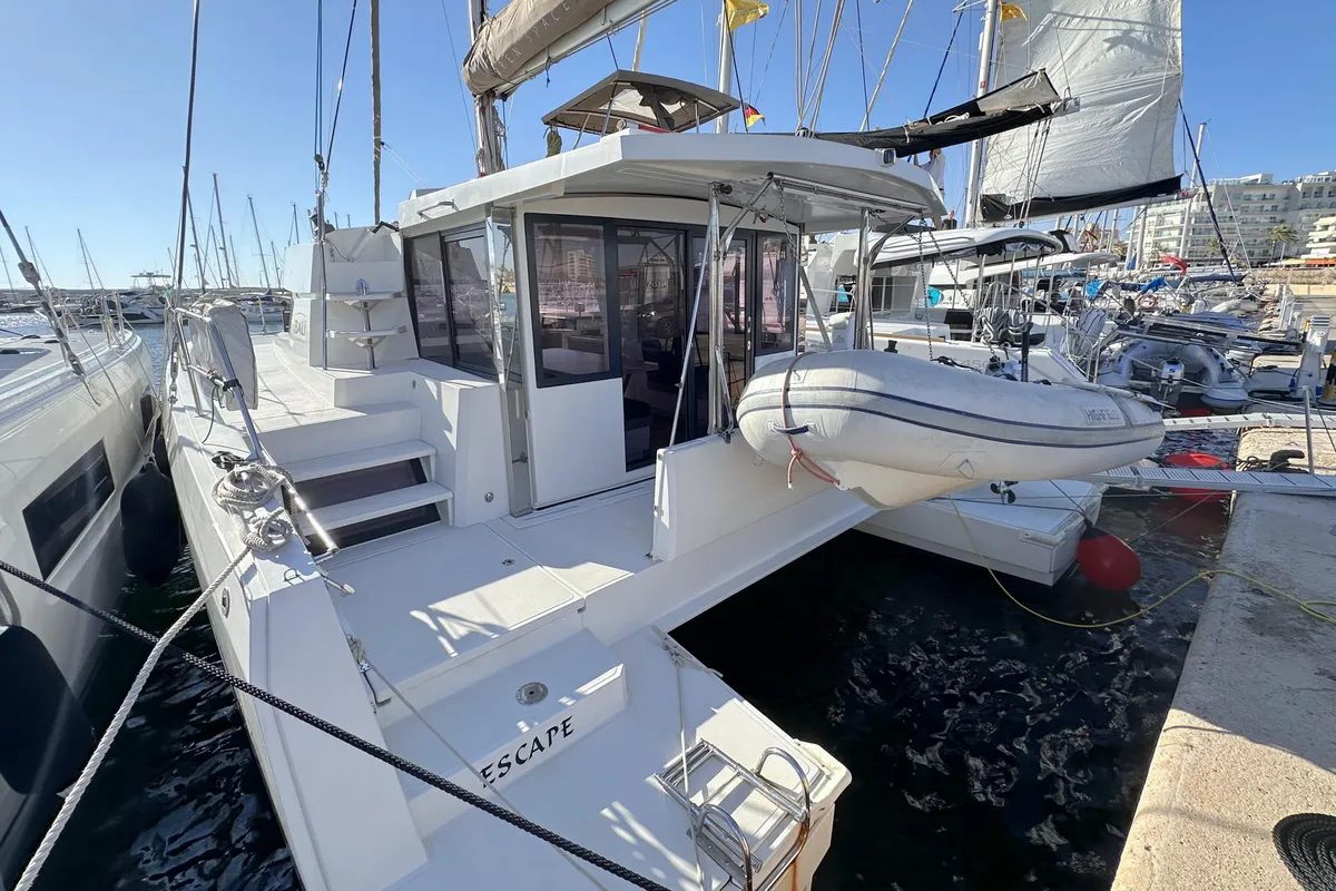 Exterior view of Escape, a Bali 4.0 catamaran at Palma de Mallorca, Spain