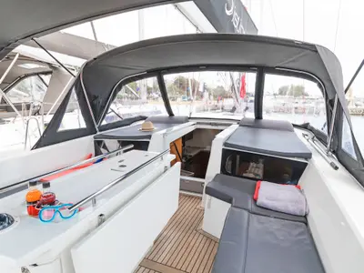Deck of Almyra, a Beneteau Oceanis 46.1 sailboat at Athens, Greece