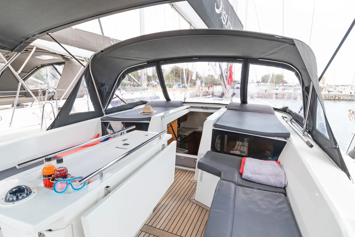 Deck of Almyra, a Beneteau Oceanis 46.1 sailboat at Athens, Greece
