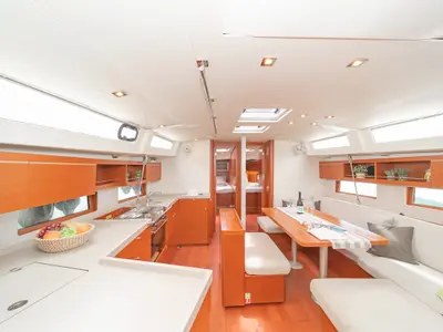 Salon of Almyra, a Beneteau Oceanis 46.1 sailboat at Athens, Greece
