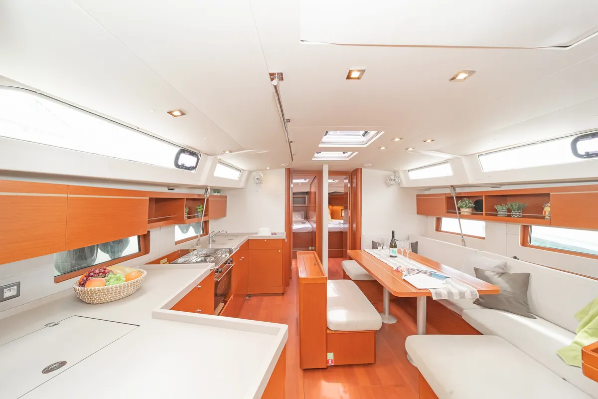 Salon of Almyra, a Beneteau Oceanis 46.1 sailboat at Athens, Greece