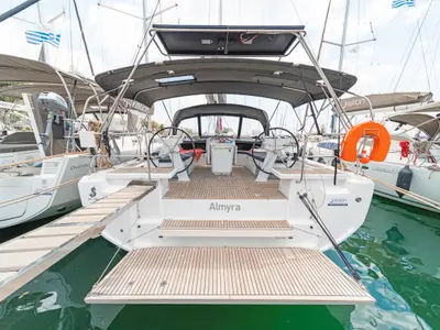 Cockpit of Almyra, a Beneteau Oceanis 46.1 sailboat at Athens, Greece