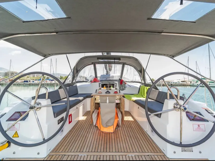 Cockpit of AF-O40.1R, a Beneteau Oceanis 40.1 sailboat at Athens, Greece