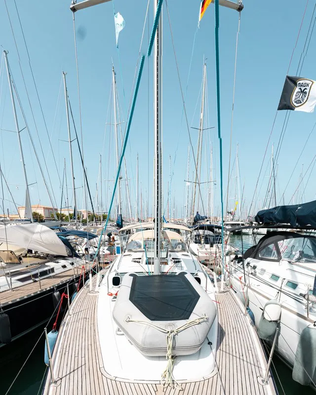 Exterior view of Evita, a Jeanneau Sun Odyssey 49 DS sailboat at Municipal Unit of Lefkada, Greece