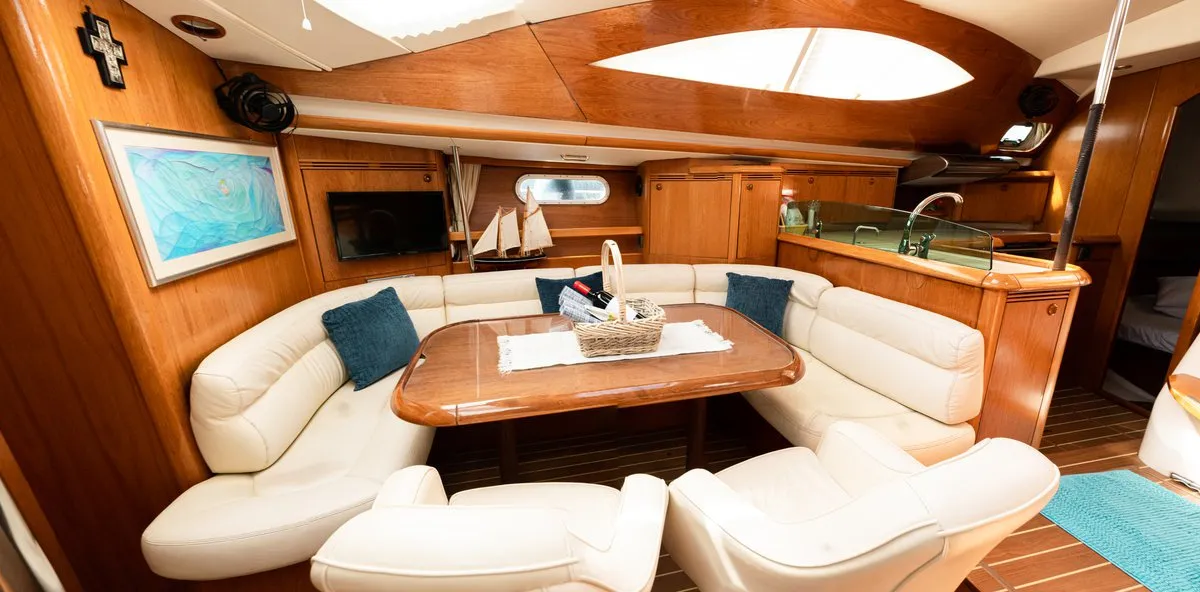 Salon of Evita, a Jeanneau Sun Odyssey 49 DS sailboat at Municipal Unit of Lefkada, Greece