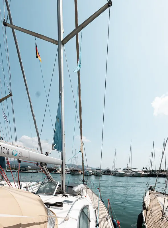 Exterior view of Evita, a Jeanneau Sun Odyssey 49 DS sailboat at Municipal Unit of Lefkada, Greece