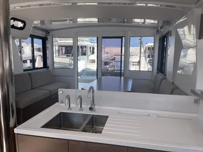 Galley of Idra, a Bali 4.2 catamaran at Capo d'Orlando, Italy