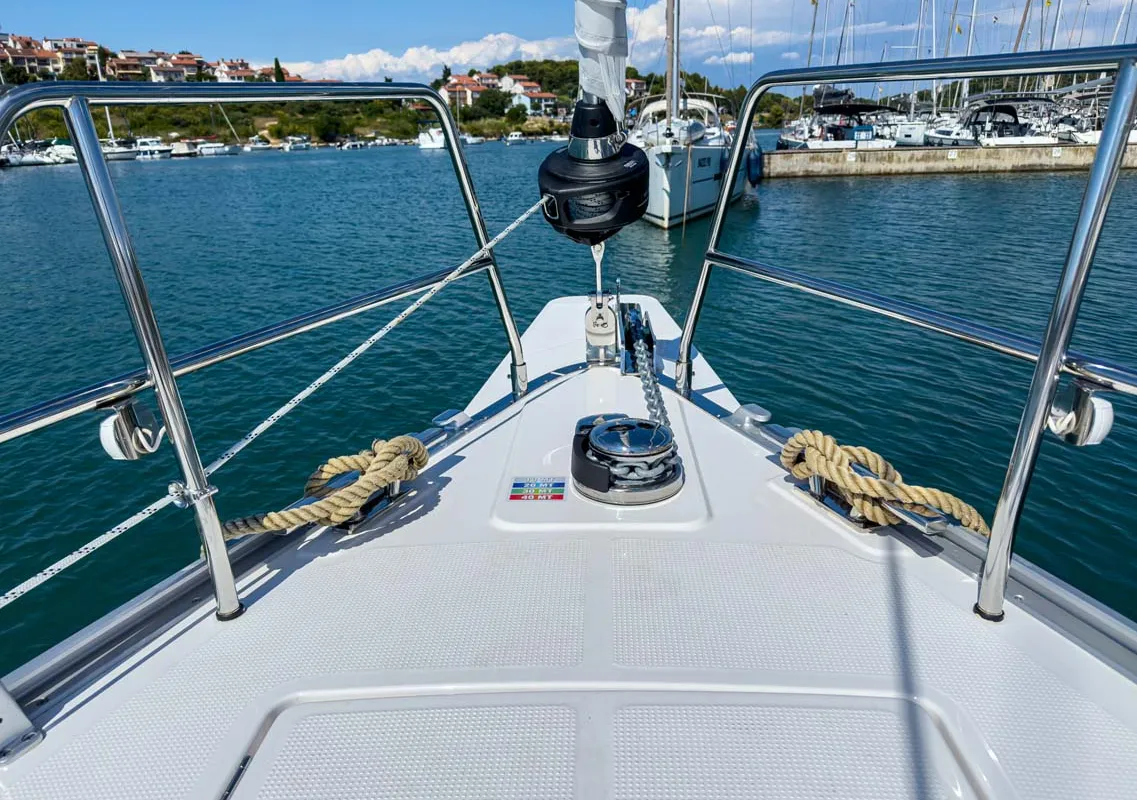 Deck of Bravura, a Bavaria Voyager 45 sailboat at Grad Pula, Croatia