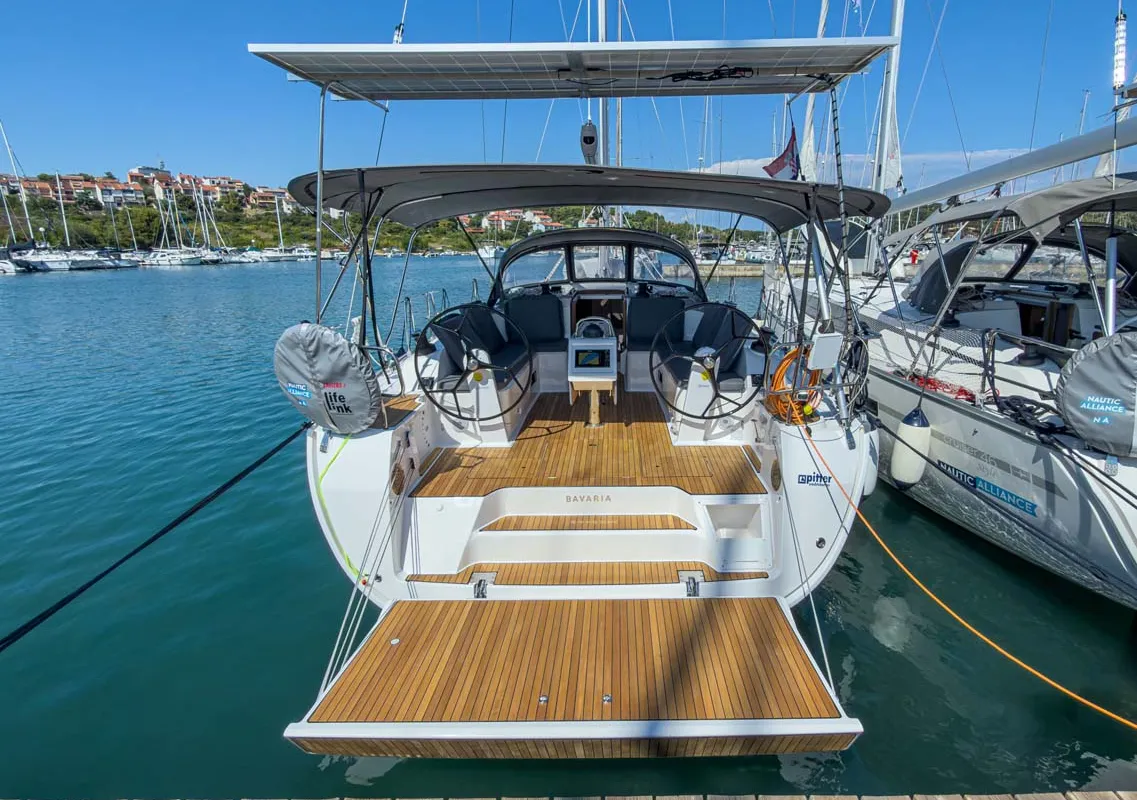 Deck of Bravura, a Bavaria Voyager 45 sailboat at Grad Pula, Croatia