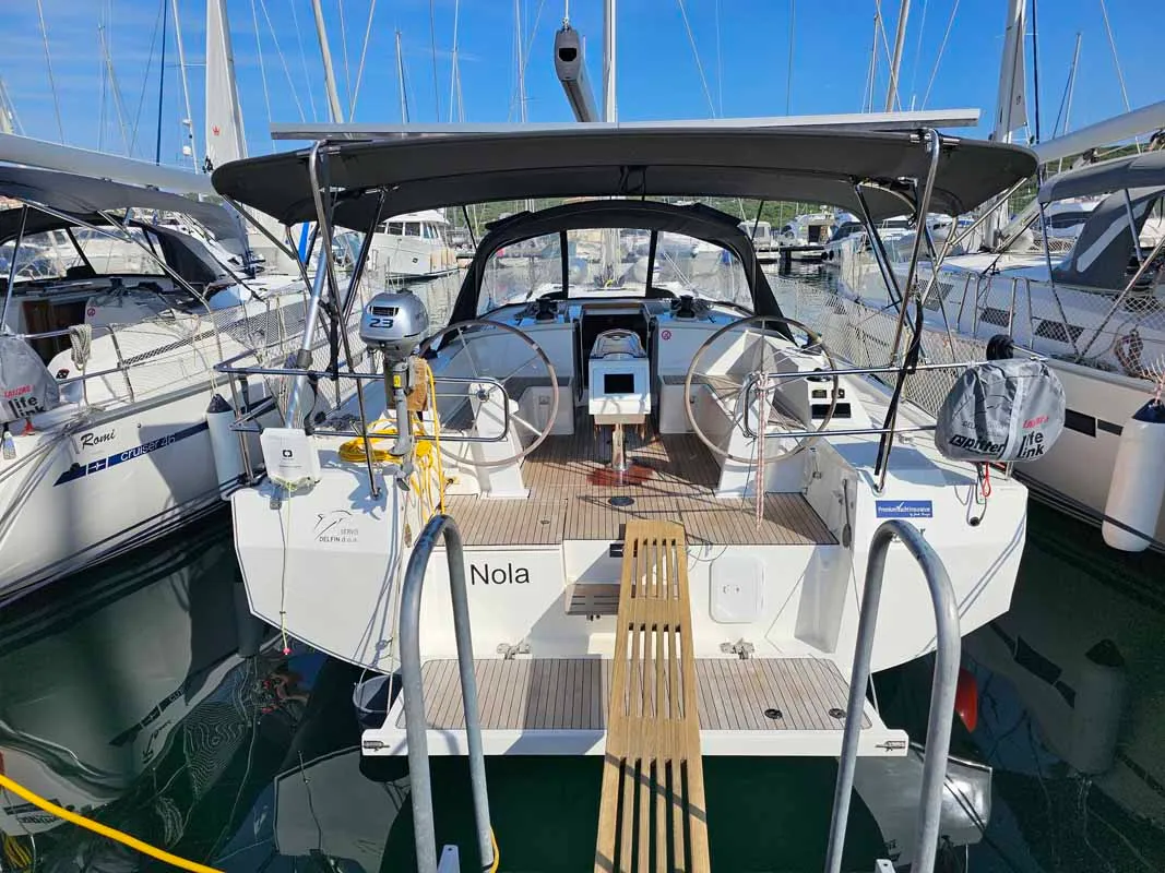 Cockpit of Nola, a Bavaria C42 sailboat at Punat, Croatia