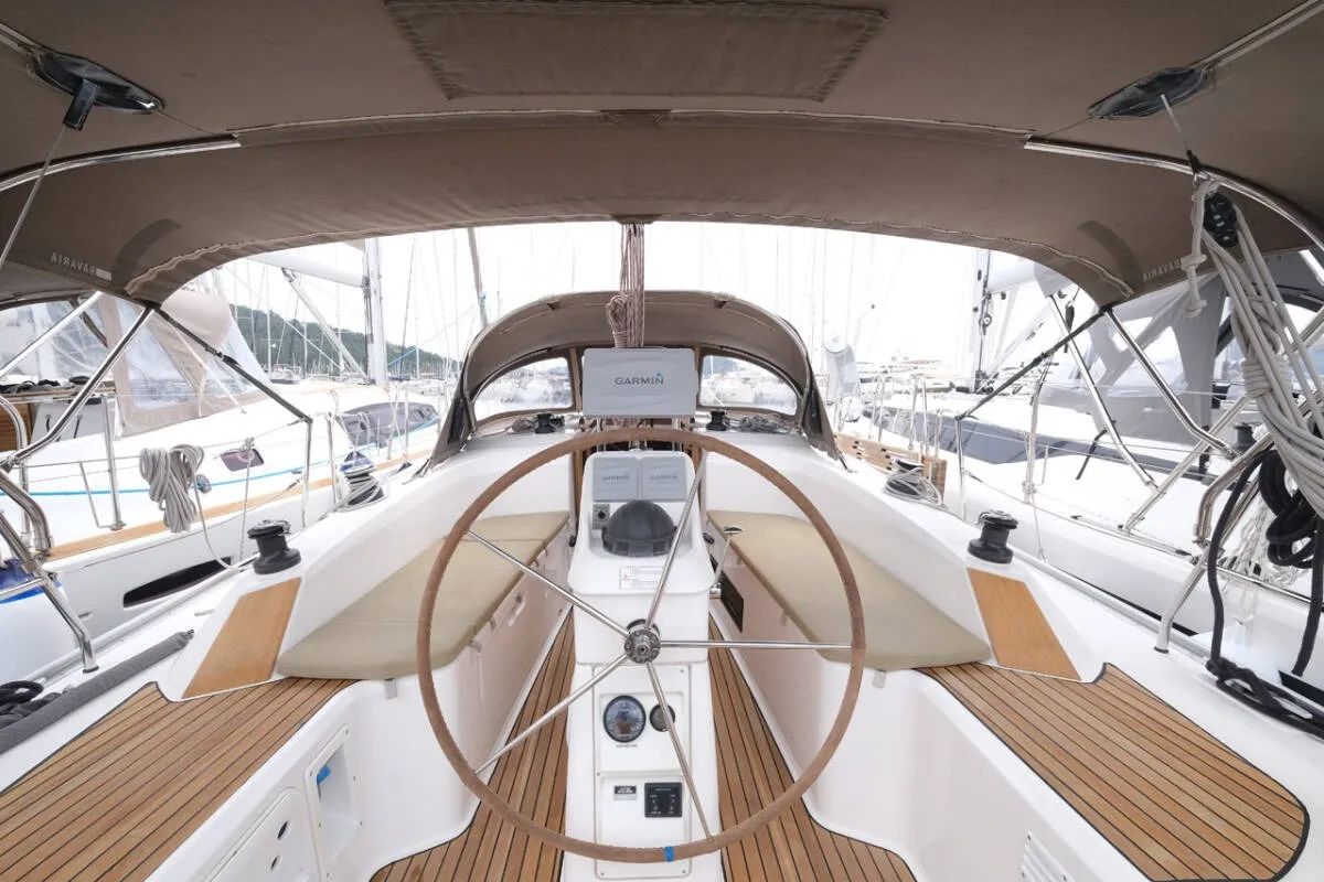 Cockpit of Classic, a Bavaria 33 Cruiser sailboat at Fethiye, Turkey