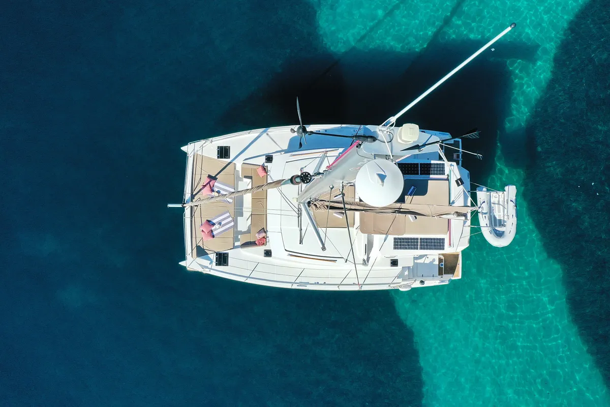 Exterior view of Chimaera, a Bali 4.5 catamaran at Seget Donji, Croatia