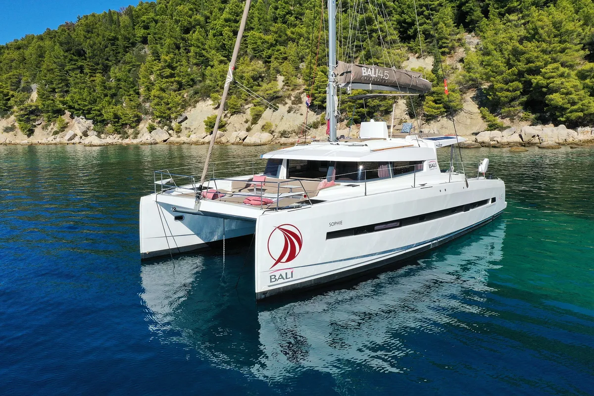 Exterior view of Chimaera, a Bali 4.5 catamaran at Seget Donji, Croatia