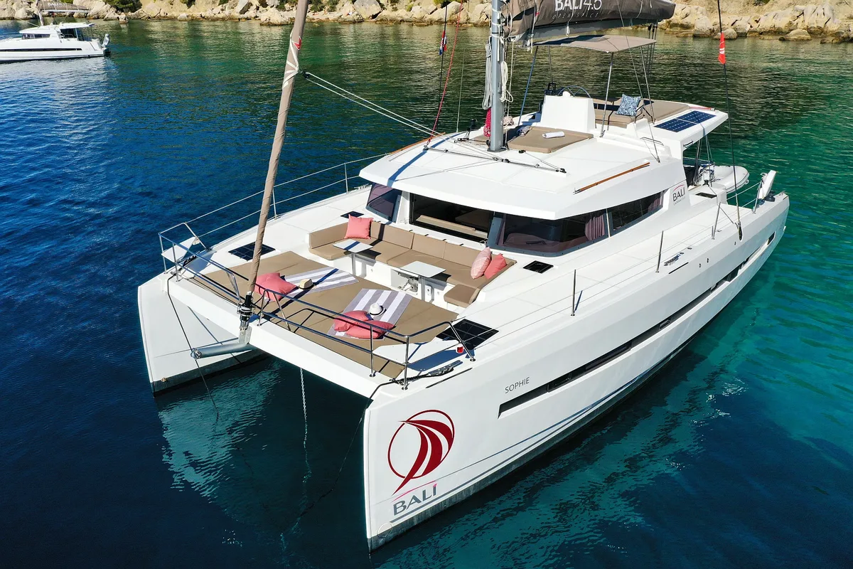 Exterior view of Chimaera, a Bali 4.5 catamaran at Seget Donji, Croatia