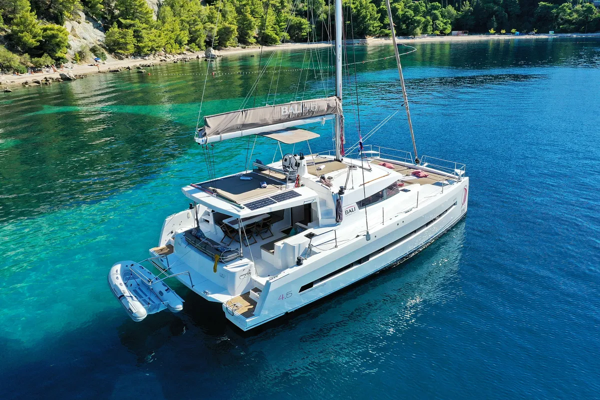 Exterior view of Chimaera, a Bali 4.5 catamaran at Seget Donji, Croatia