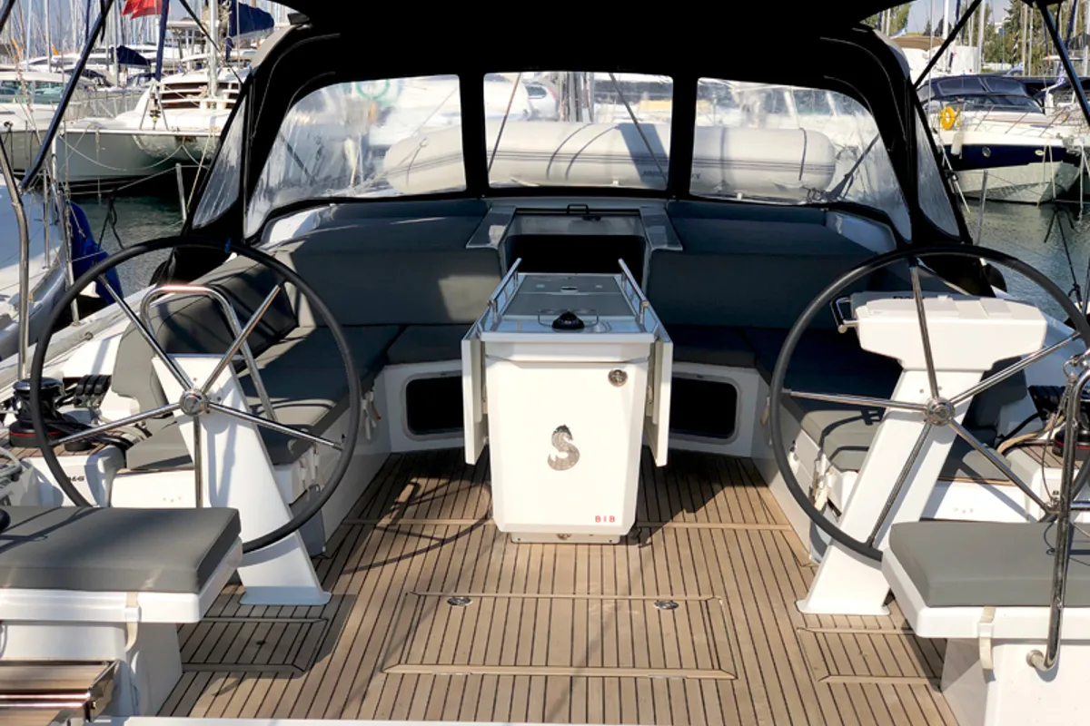Cockpit of Salt Water, a Beneteau Oceanis 51.1 sailboat at Athens, Greece