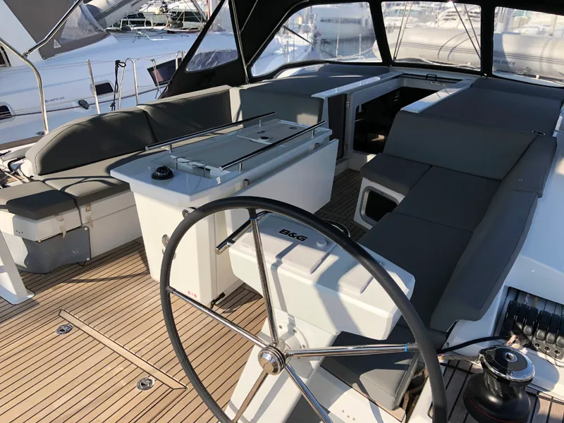 Cockpit of Salt Water, a Beneteau Oceanis 51.1 sailboat at Athens, Greece