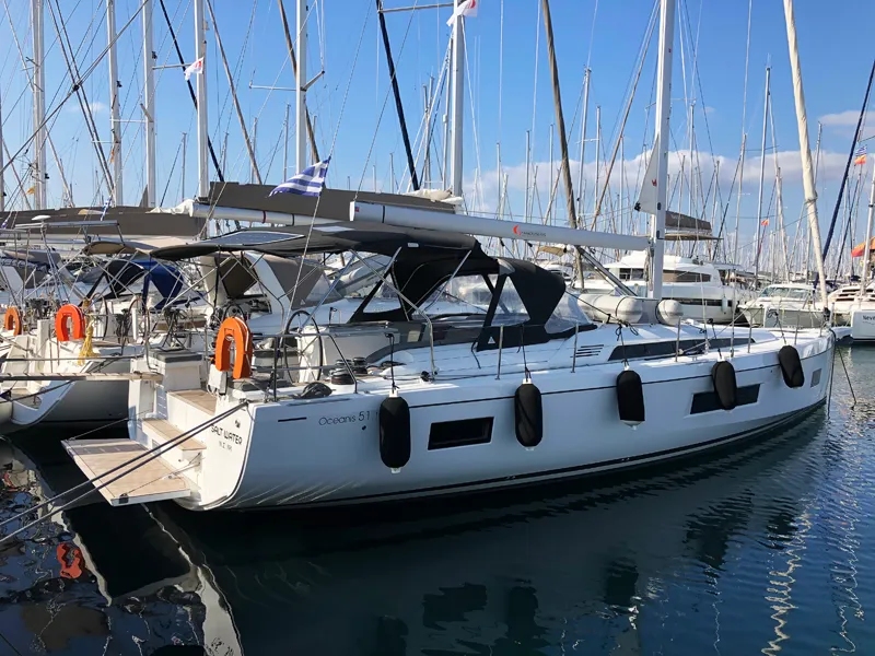 Exterior view of Salt Water, a Beneteau Oceanis 51.1 sailboat at Athens, Greece
