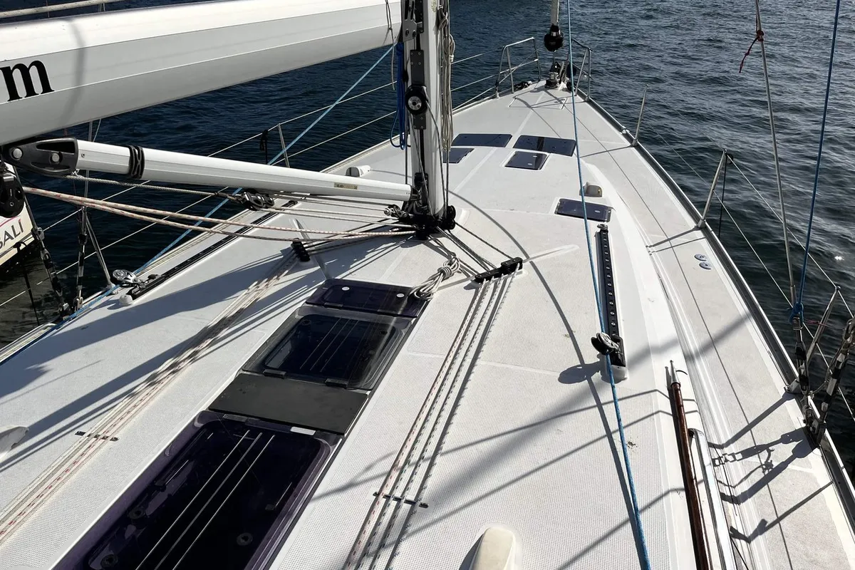Deck of Morillon, a Bavaria Cruiser 51 sailboat at Seget Donji, Croatia