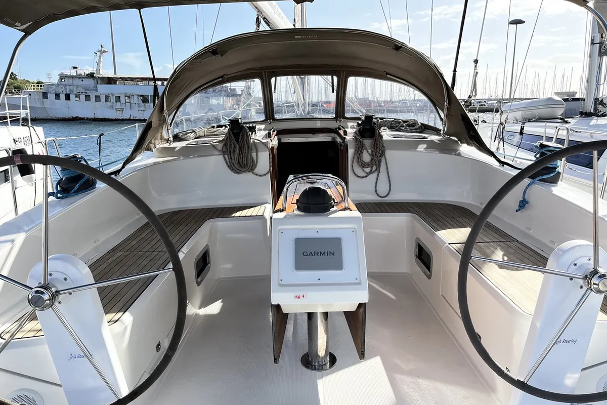 Cockpit of Morillon, a Bavaria Cruiser 51 sailboat at Seget Donji, Croatia