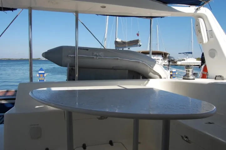 Deck of Alboran Mahanga (Radazul), a Voyage 440 catamaran at El Rosario, Spain