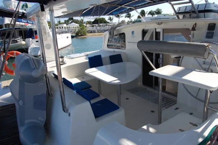 Deck of Alboran Mahanga (Radazul), a Voyage 440 catamaran at El Rosario, Spain