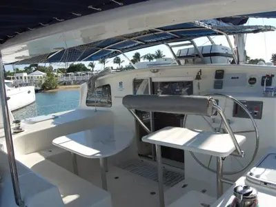 Deck of Alboran Mahanga (Radazul), a Voyage 440 catamaran at El Rosario, Spain