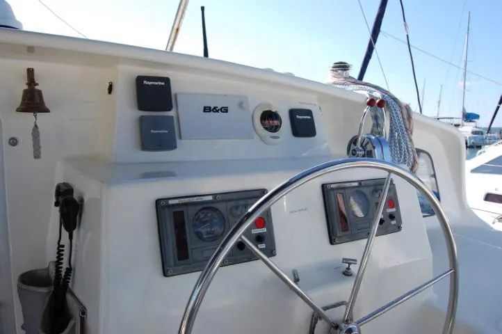 Cockpit of Alboran Mahanga (Radazul), a Voyage 440 catamaran at El Rosario, Spain