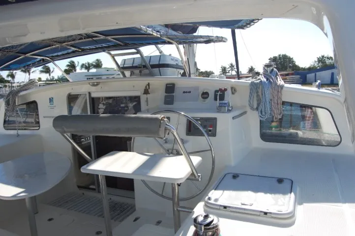 Deck of Alboran Mahanga (Radazul), a Voyage 440 catamaran at El Rosario, Spain