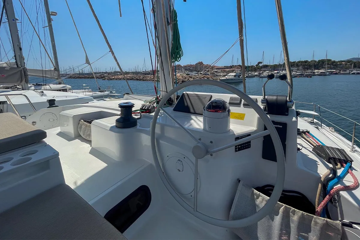 Cockpit of Jacamar, a Bali Catspace OW catamaran at Plan-d'Aups-Sainte-Baume, France