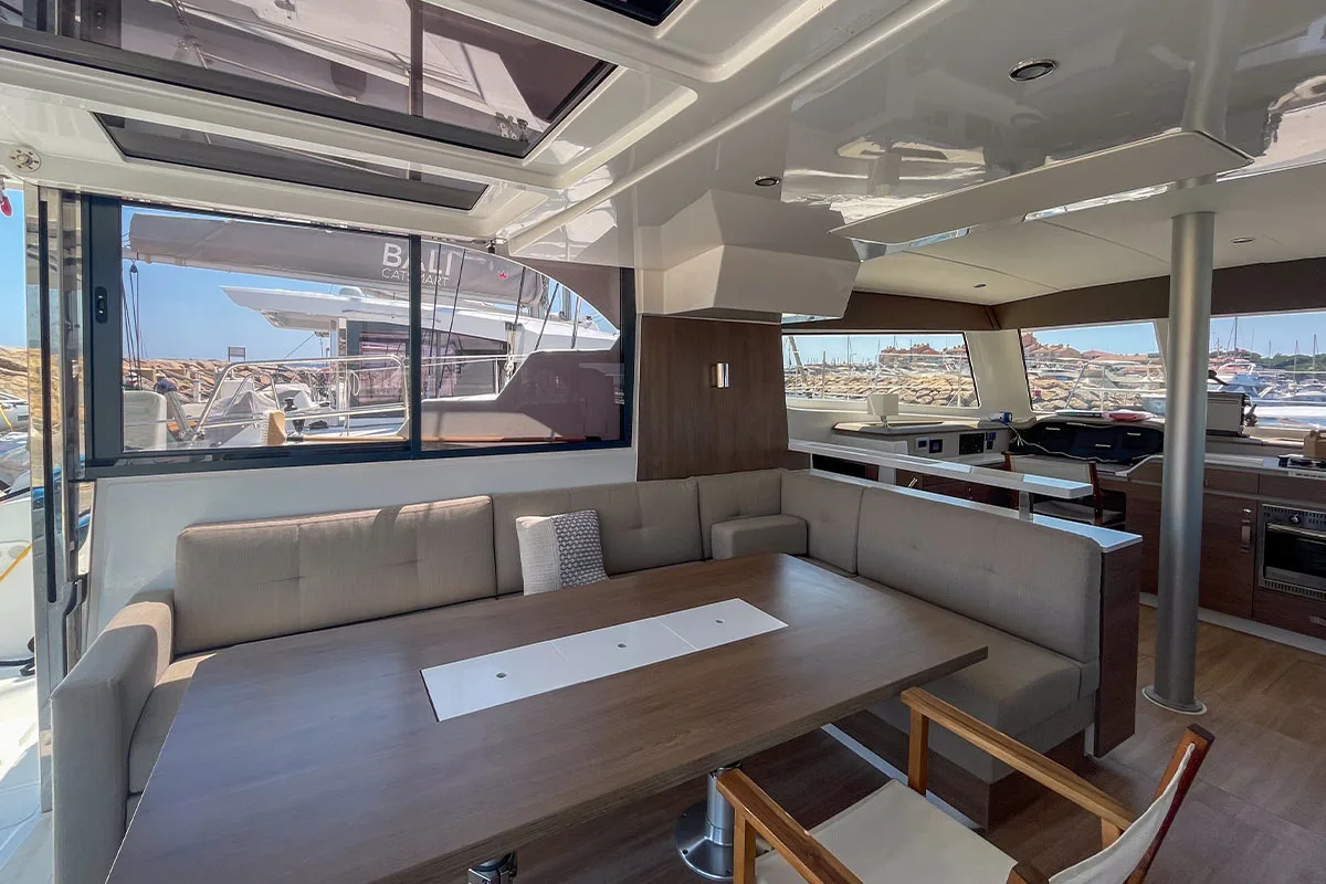 Salon of Jacamar, a Bali Catspace OW catamaran at Plan-d'Aups-Sainte-Baume, France