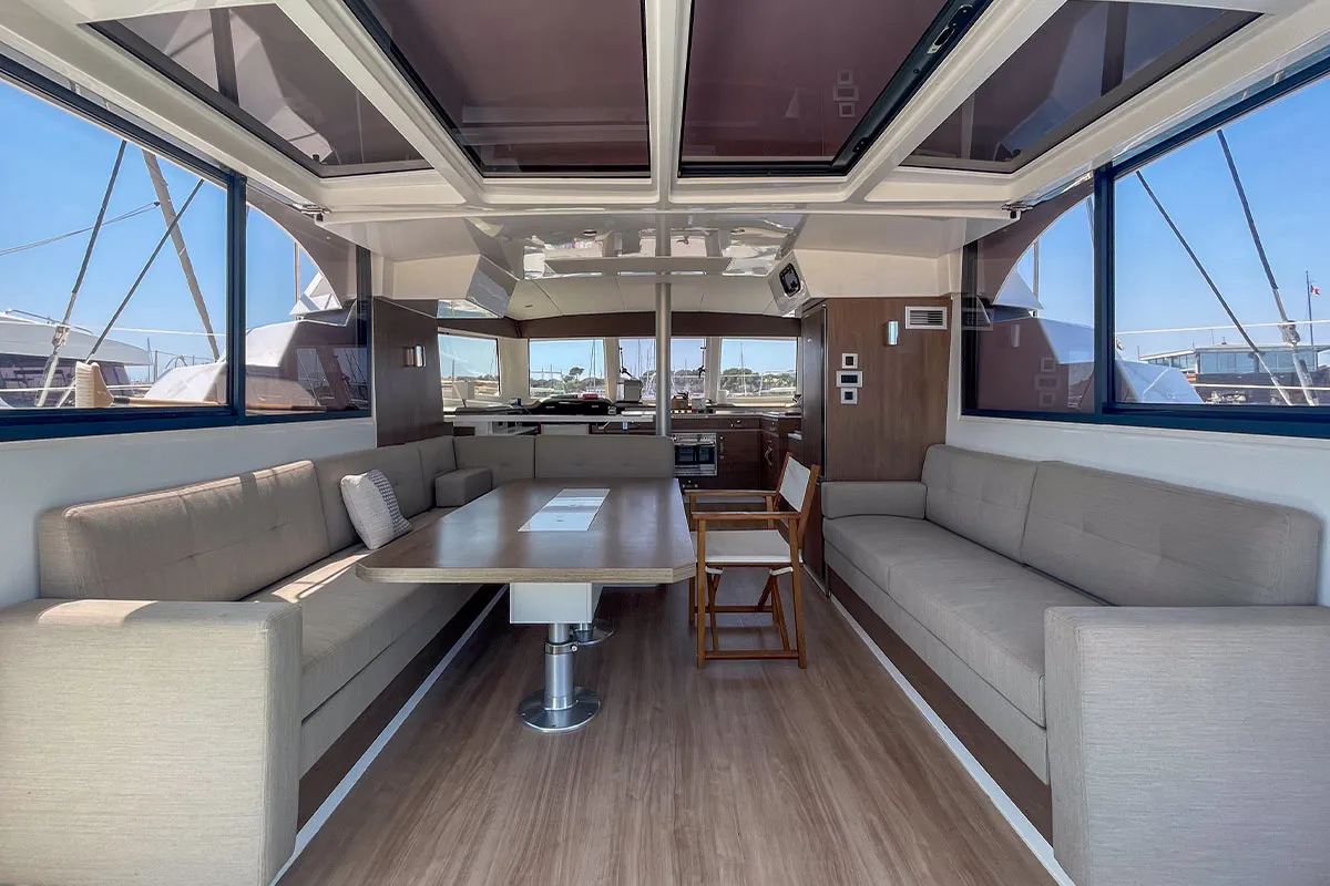 Salon of Jacamar, a Bali Catspace OW catamaran at Plan-d'Aups-Sainte-Baume, France